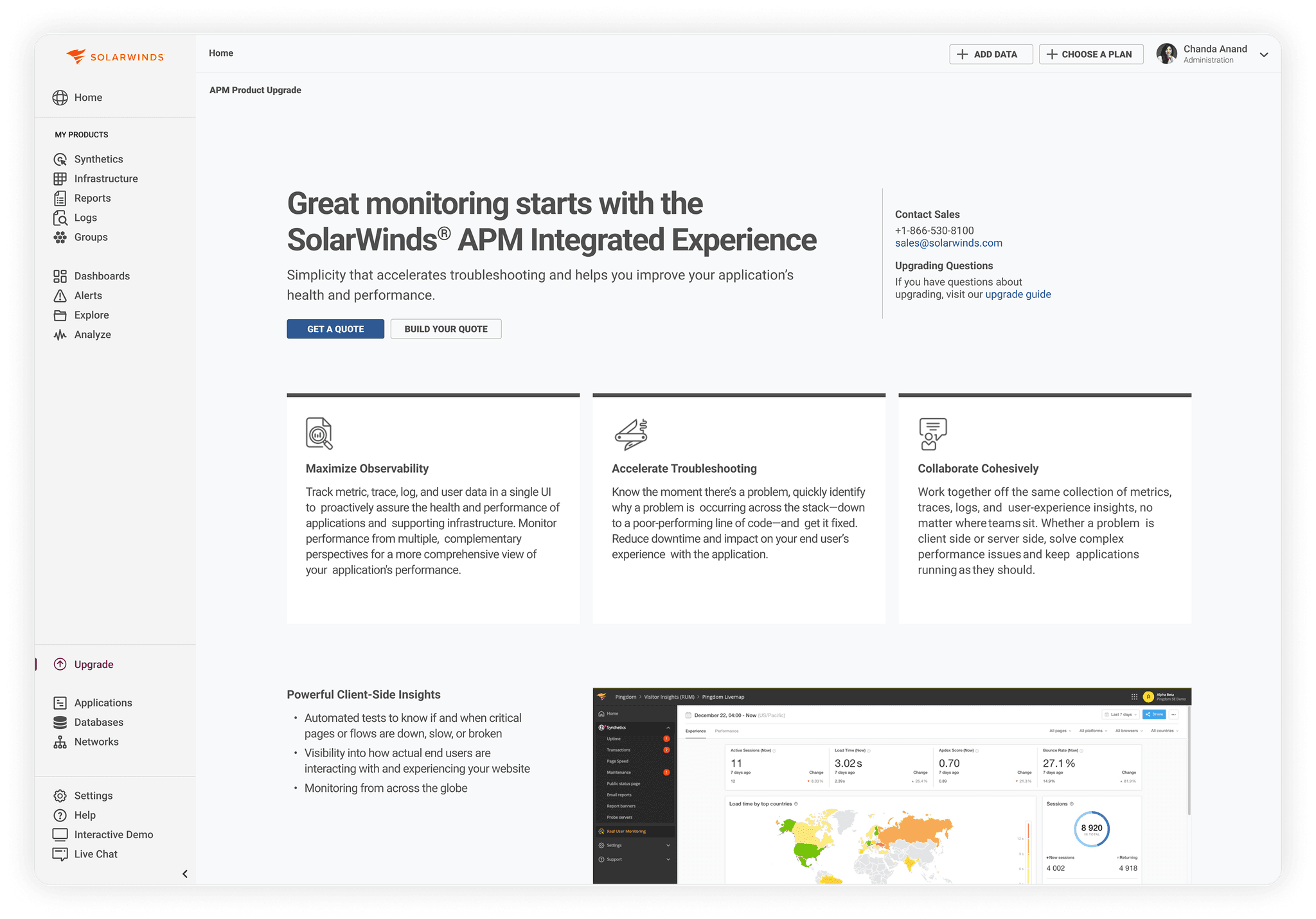 SolarWinds APM Integrated Experience
